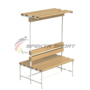 Купить Скамейка с вешалкой и полкой для раздевалок двухсторонняя (цельная) 1200 мм в Владивостоке 